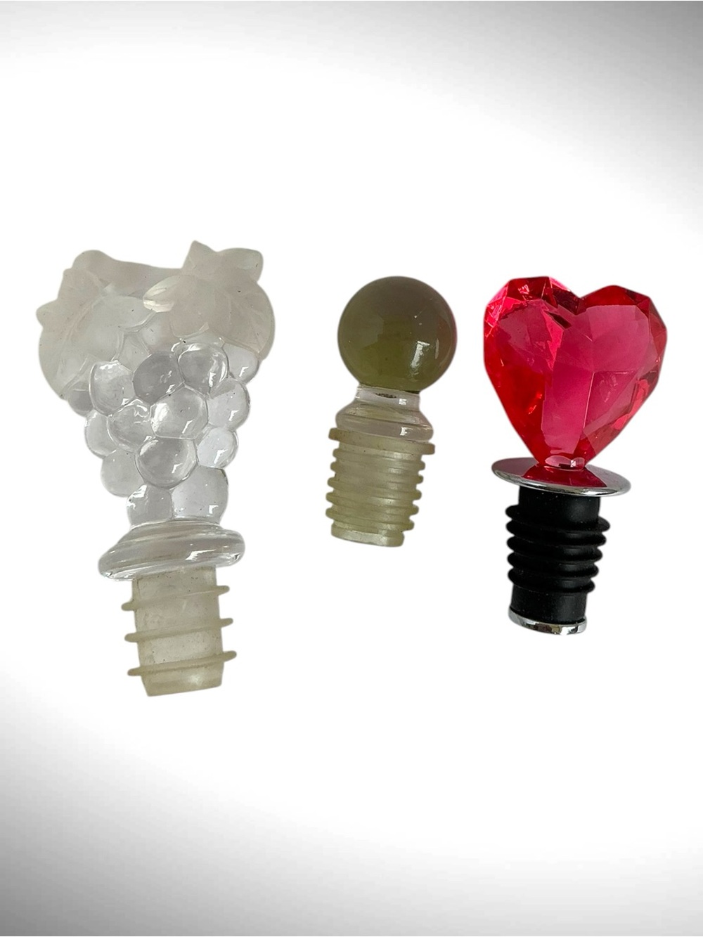 Decorative Wine Bottle Stopper Set Crystal Heart Grape Sphere Set of 3